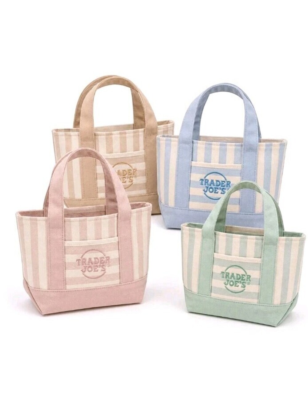 Trader Joe’s Mini Pastel Stripe Canvas Tote Bag Limited Edition Set Of 4